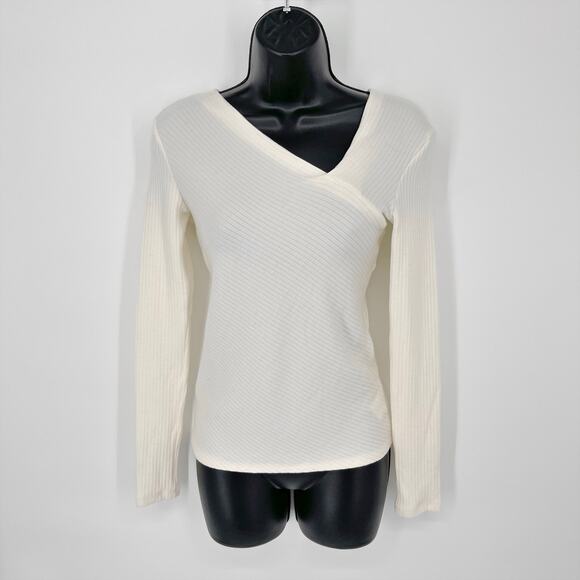 Enza Costa Women's Asymmetric Rib Knit Sweater Top NEW Size M Winter White - Picture 1 of 9